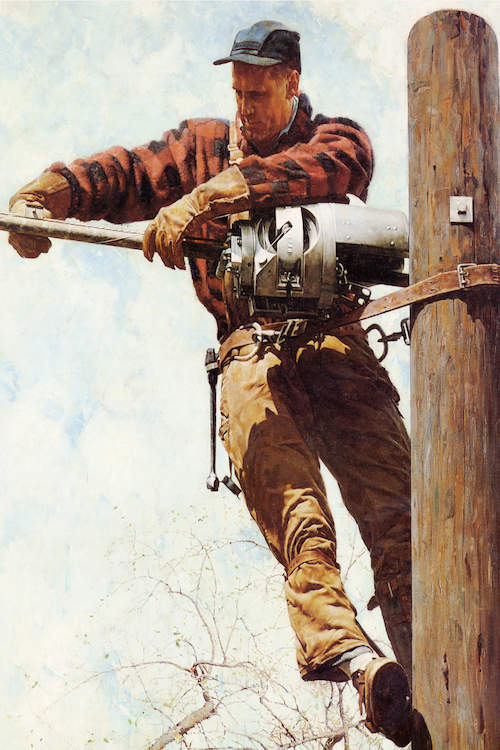 500x750 The Lineman Art Print By Norman Rockwell Icanvas - Lineman Painting