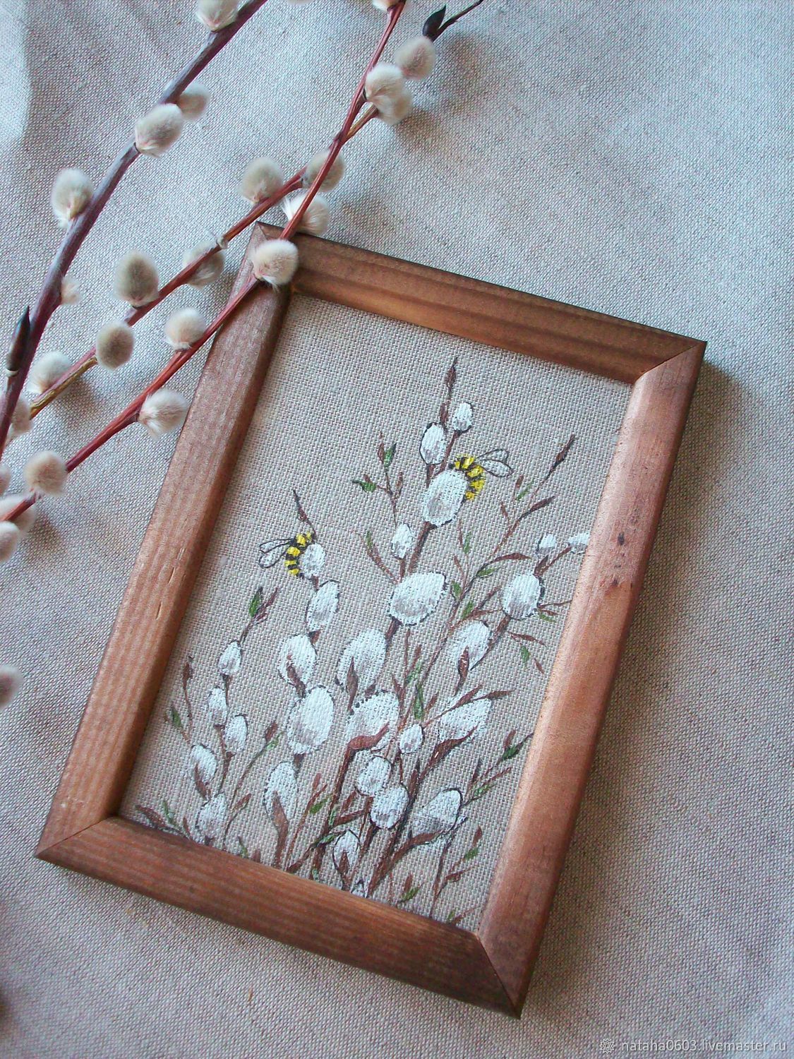 1125x1500 Painting On Linen In Frame . Spring Pussies . Bees Shop - Linen Painting