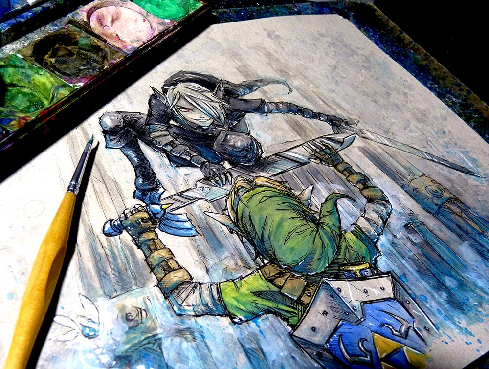 1000x755 Watercolor Time Lapse Painting   Ink) - Link Painting