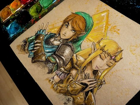 480x360 Hyrule Warriors Link Amp Zelda Watercolor Time Lapse Painting - Link Painting