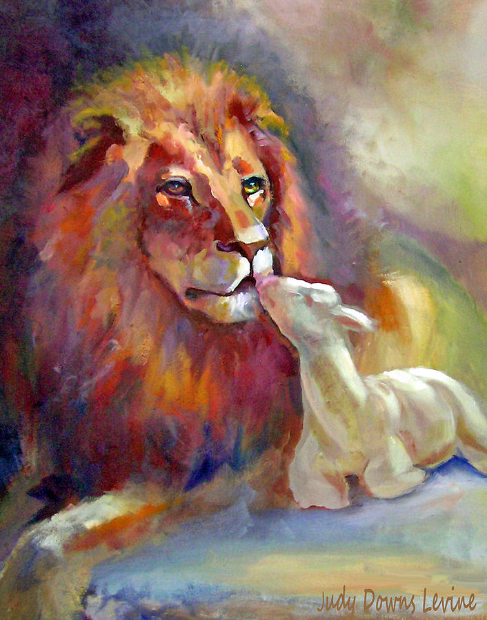 706x900 Lion Of Judah Lamb Of God Painting By Judy Downs - Lion And Lamb Painting