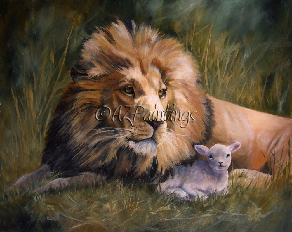 1000x794 Perfect Peace - Lion And Lamb Painting