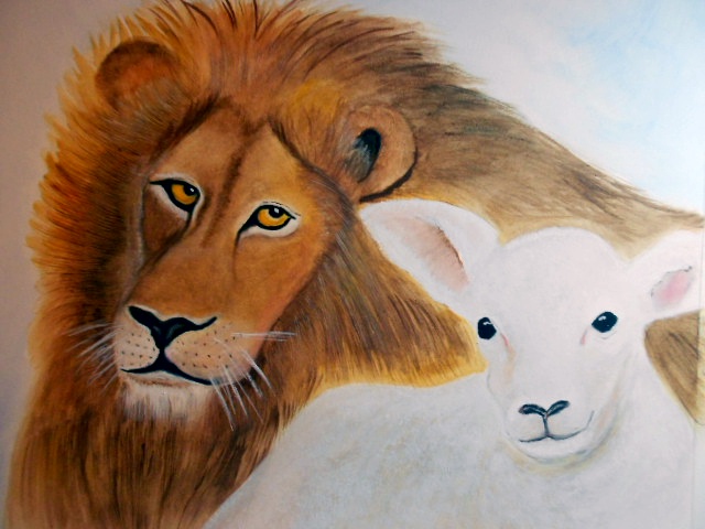 640x480 Sunshine Art Gallery New Painting - Lion And Lamb Painting