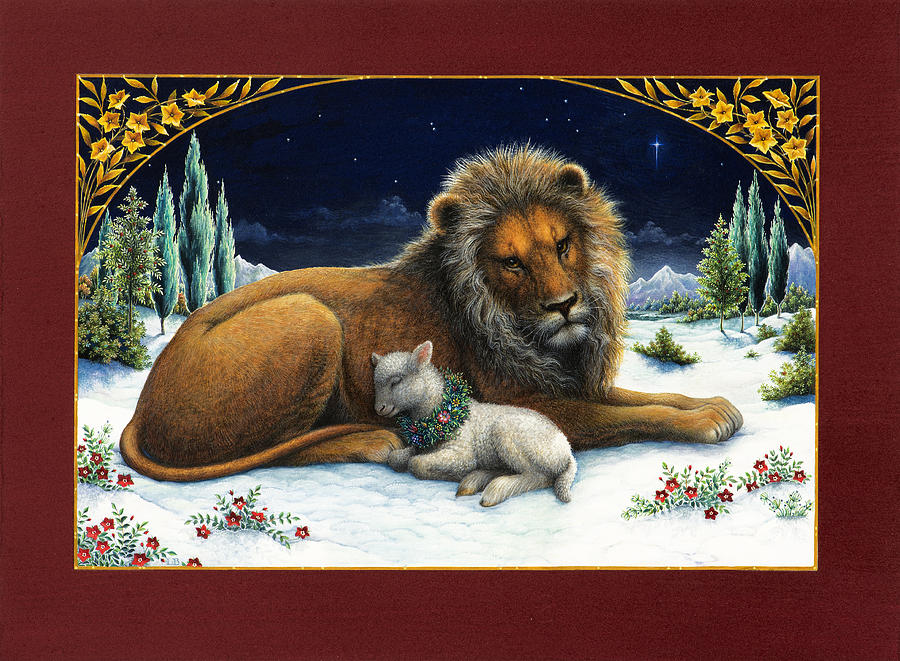 900x661 The Lion And The Lamb Painting By Lynn Bywaters - Lion And Lamb Painting