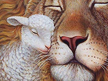 355x266 The Lion And The Lamb Oil Painting On Canvas Modern - Lion And Lamb Painting