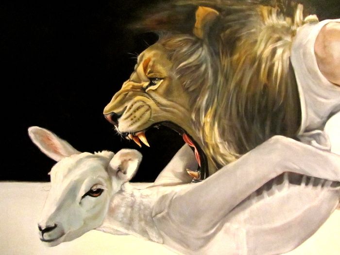 700x525 Lion And Lamb Painting - Lion And Lamb Painting