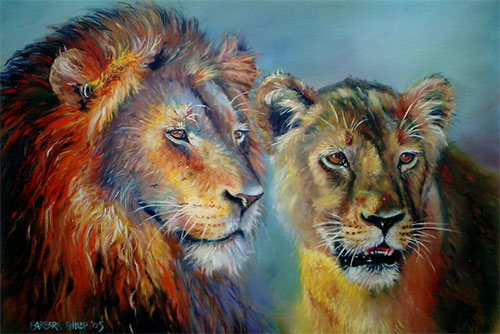 500x334 Lion Amp Lioness Barbara Philip - Lion And Lioness Painting