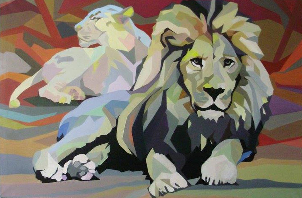 1200x789 Lion And Lioness - Lion And Lioness Painting