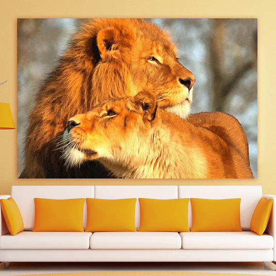 570x570 Lion And Lioness Love Couple Canvas, Large Art Painting, Lions - Lion And Lioness Painting