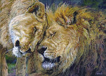366x261 Lioness And Lion - Lion And Lioness Painting
