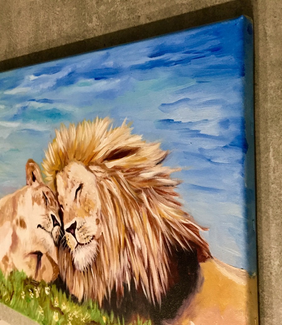 900x1035 My Honey , You And Me . Lion And Lioness, Happy Couple By Olga - Lion And Lioness Painting