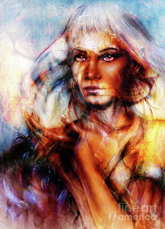 576x800 Painting Mighty Lion Head And Mystic Woman Face, Computer Collage - Lion And Woman Painting