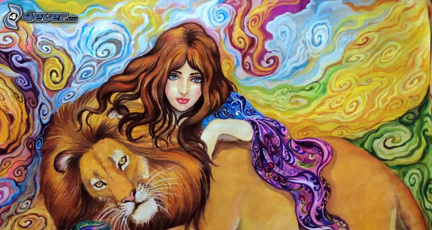 850x453 Cartoon Woman - Lion And Woman Painting