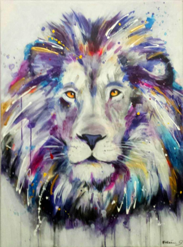 770x1035 Saatchi Art Multicolored Lion Painting By Gilbert - Lion Art Painting