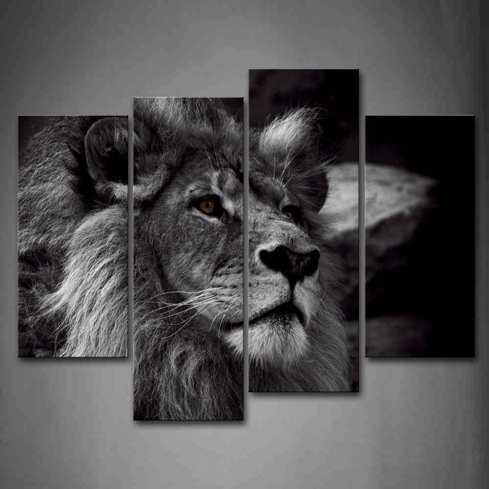 1000x1000 Black And White Gray Lion Head Portrait Wall Art Painting Pictures - Lion Canvas Painting