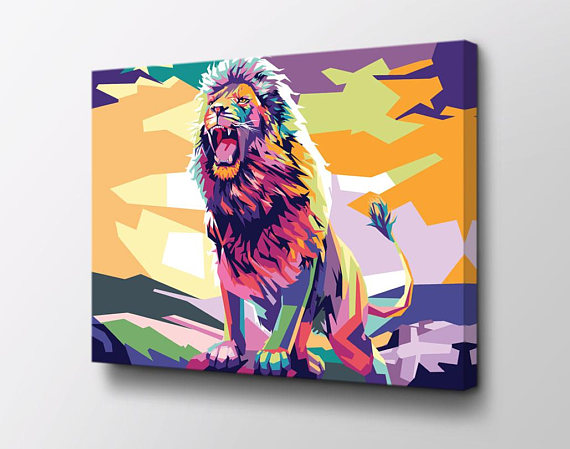 570x449 Canvas Wall Art Roaring Lion Canvas Painting Original - Lion Canvas Painting