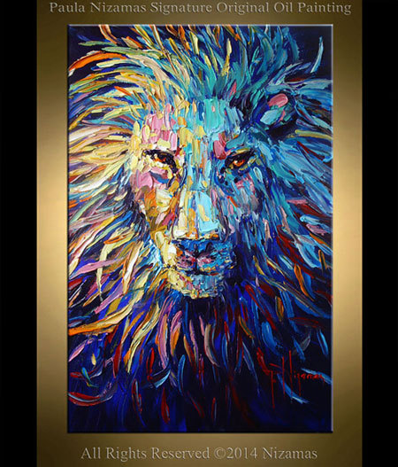 450x527 Lion Oil Painting On Canvas Animal Art Original Palette Knife - Lion Canvas Painting