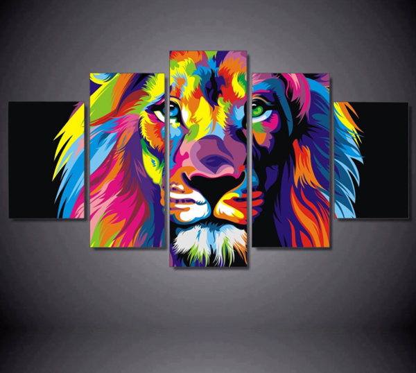 600x538 5 Pcs Framed Abstract Colorful Lion Canvas Print - Lion Canvas Painting