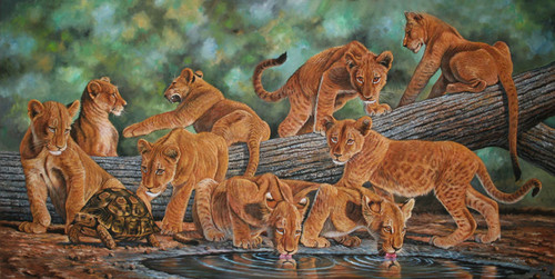 500x251 Lion Cubs Images Lion Cub Painting Hd Wallpaper And Background - Lion Cub Painting