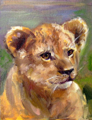 305x400 Michelle Philip Contemporary Artist Daily Painting Of Young Lion - Lion Cub Painting