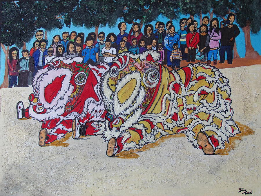 900x675 Lion Dance Painting By Duy Tran - Lion Dance Painting