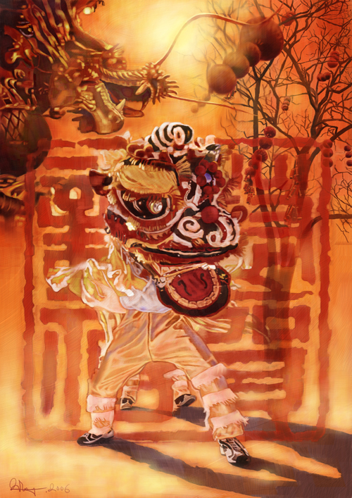 500x707 Lion Dance By Aaronwty - Lion Dance Painting