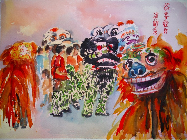751x560 Lion Dance By P E A K - Lion Dance Painting