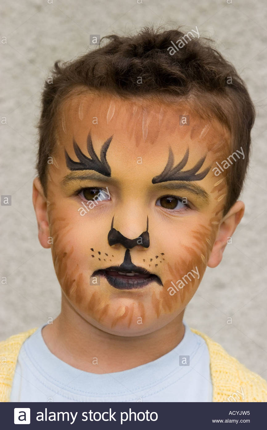 866x1390 Little Boy Wearing Tiger Or Lion Face Paint Stock Photo 7574804 - Lion Face Painting