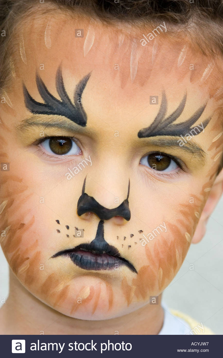 866x1390 Little Boy Wearing Tiger Or Lion Face Paint Stock Photo 7574806 - Lion Face Painting