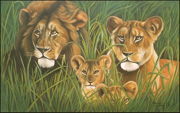 600x377 Lion Family Painting By Henry Frison - Lion Family Painting
