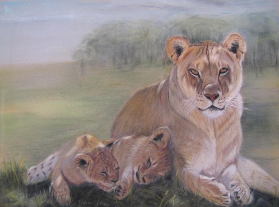 900x668 Lion Family Painting By Teresa Leclerc - Lion Family Painting