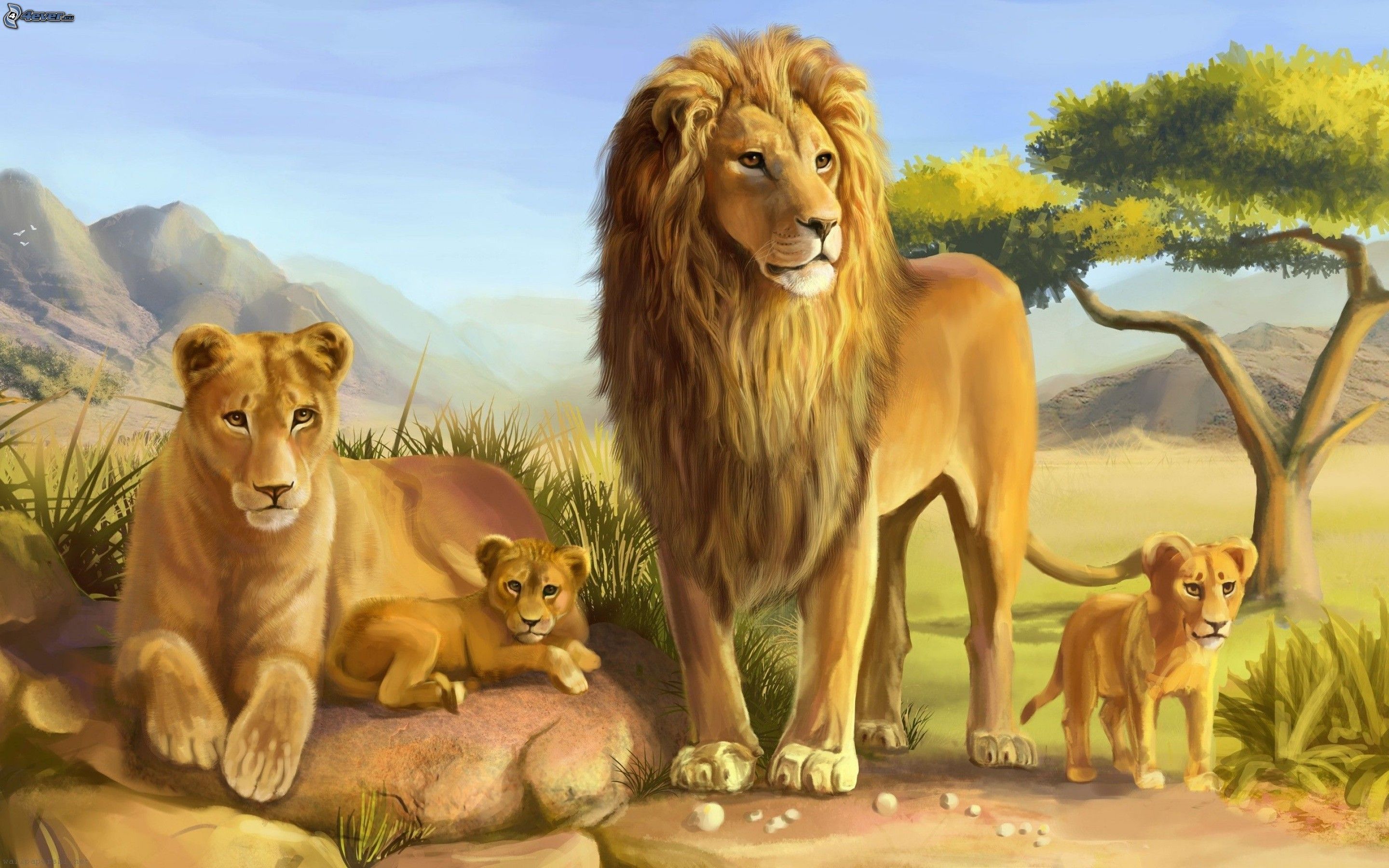 2880x1800 Lion Family - Lion Family Painting