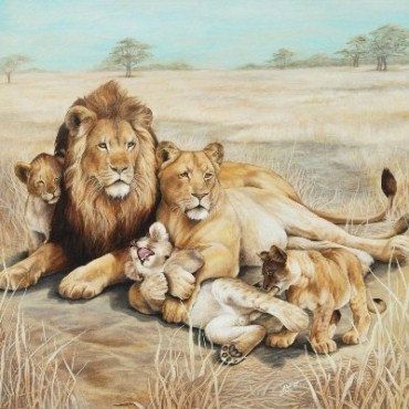 370x370 Original Vintage 1970s Ron Rophar Lion's By Vintagetreasures09 - Lion Family Painting