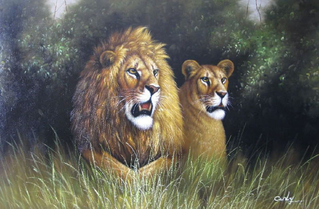 640x419 African Lion Family Painting Amp African Lion Family Paintings For Sale - Lion Family Painting