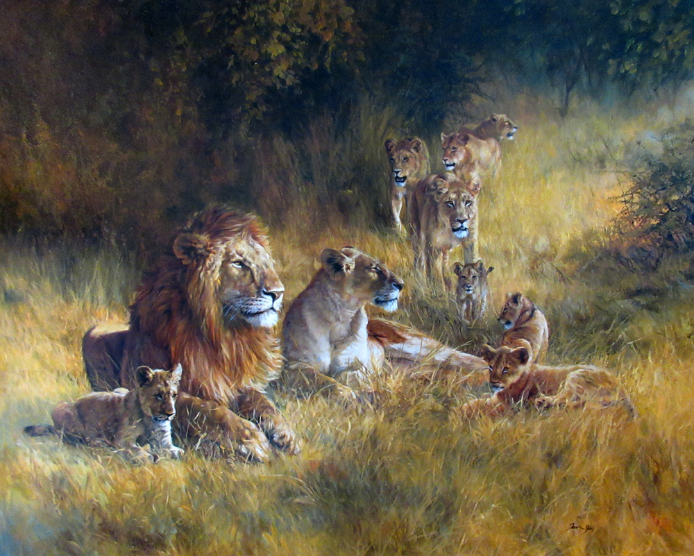 1000x801 Deon Stolz Lion Family (1.5m X 1.2m) (Not Available) - Lion Family Painting