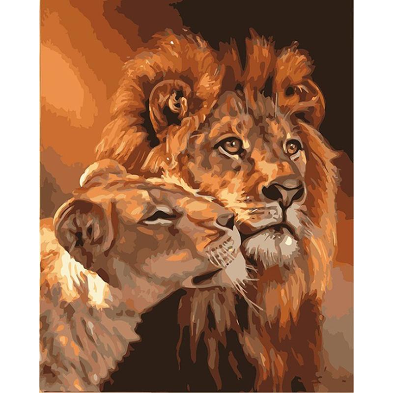 800x800 Discount Frameless Lions Family Animals Diy Painting By Numbers - Lion Family Painting