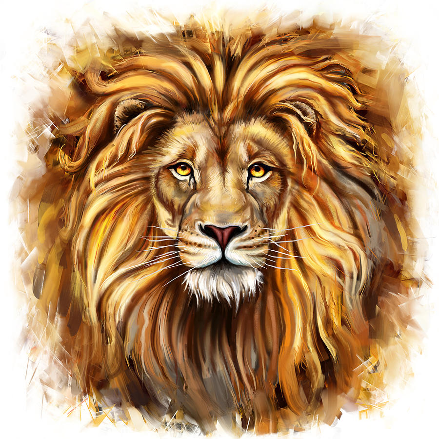 900x900 Lion Head In Front Painting By Marcin Moderski - Lion Head Painting