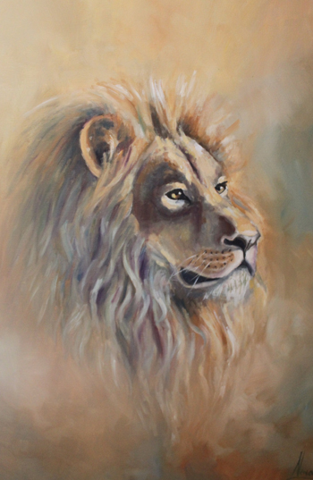 350x537 Lion Head Painting Lion Original Wildlife Art Art Studio - Lion Head Painting