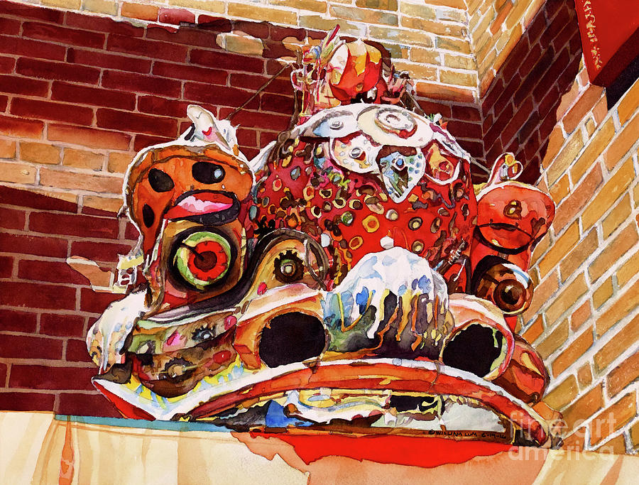 900x683 248 Chinese Lion Head Painting By William Lum - Lion Head Painting