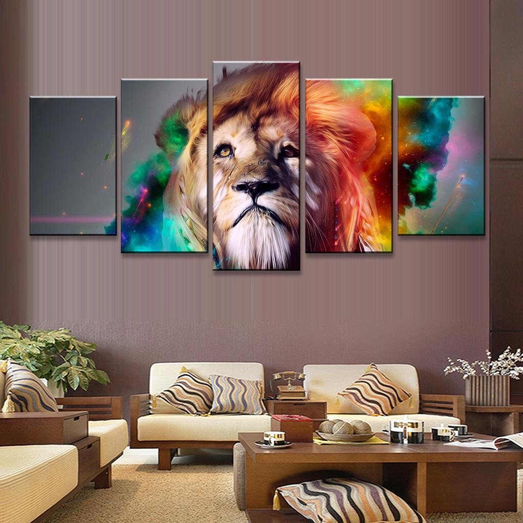 1024x1024 5 Pcsset Abstract Colorful Lion Head Print On Canvas Painting - Lion Head Painting