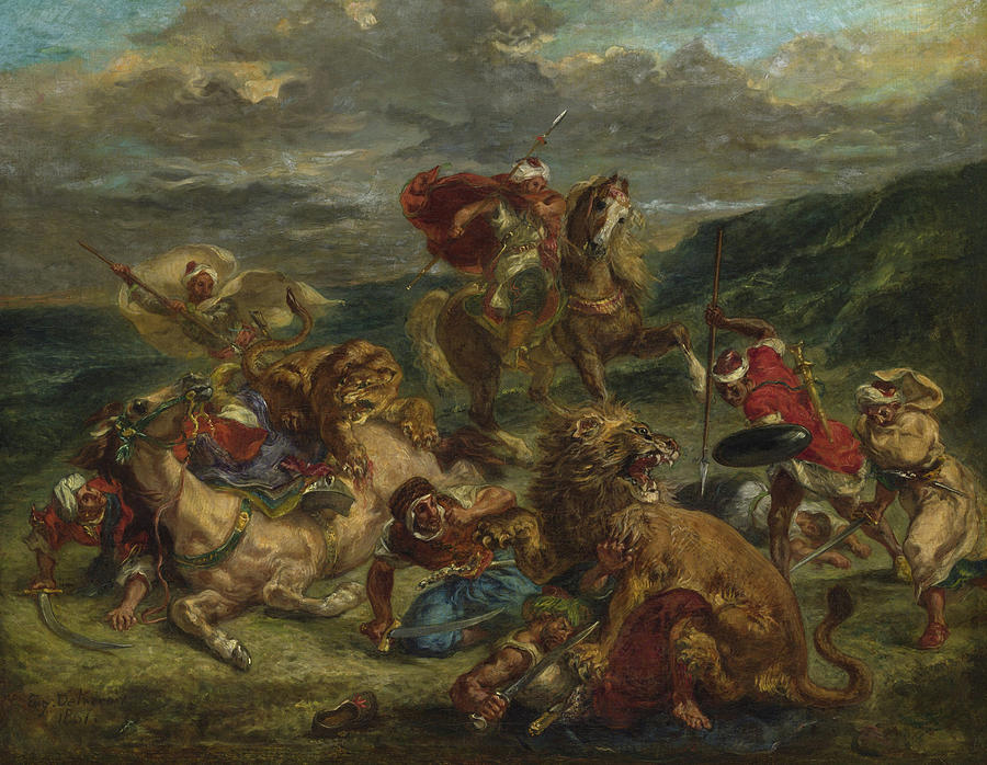 900x698 Lion Hunt Painting By Ferdinand Victor Eugene Delacroix - Lion Hunt Painting