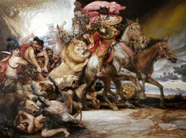 770x574 Saatchi Art Lion Hunt 1 Painting By Serhii Spodieniuk - Lion Hunt Painting