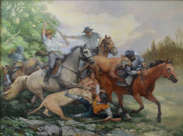 770x572 Saatchi Art Lion Hunt 3 Painting By Serhii Spodieniuk - Lion Hunt Painting