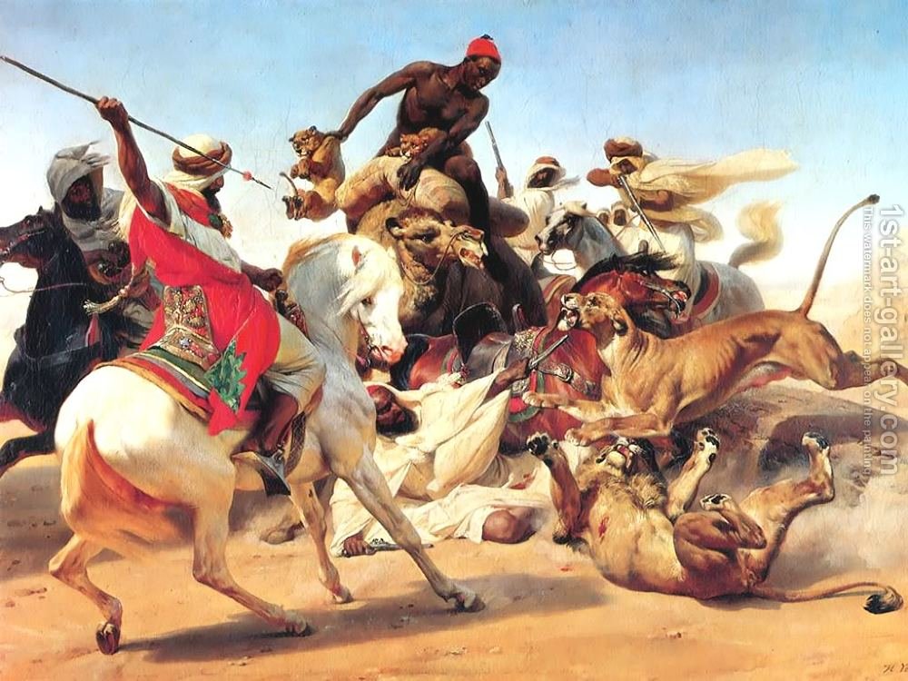 1000x750 The Lion Hunt Horace Vernet Reproduction 1st Art Gallery - Lion Hunt Painting