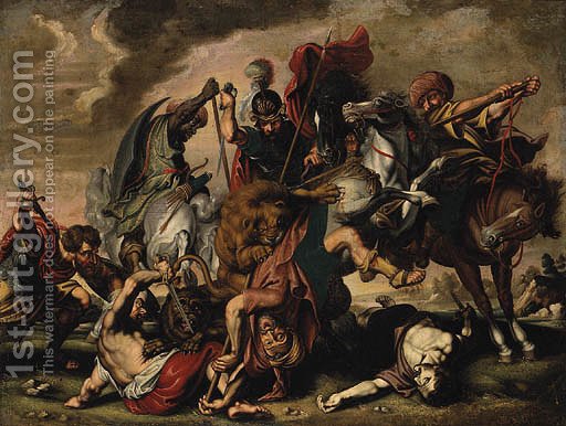 512x386 A Lion Hunt (After) Sir Peter Paul Rubens Reproduction 1st Art - Lion Hunt Painting