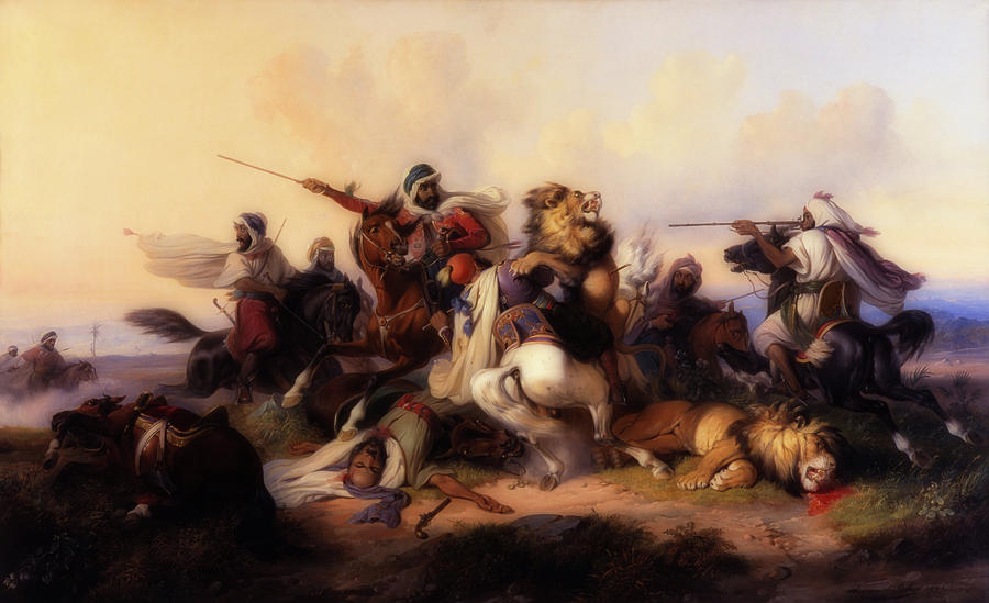 900x549 The Lion Hunt Painting By Raden Saleh - Lion Hunt Painting