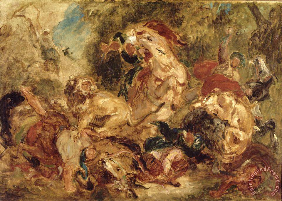 960x686 Eugene Delacroix The Lion Hunt Painting - Lion Hunt Painting