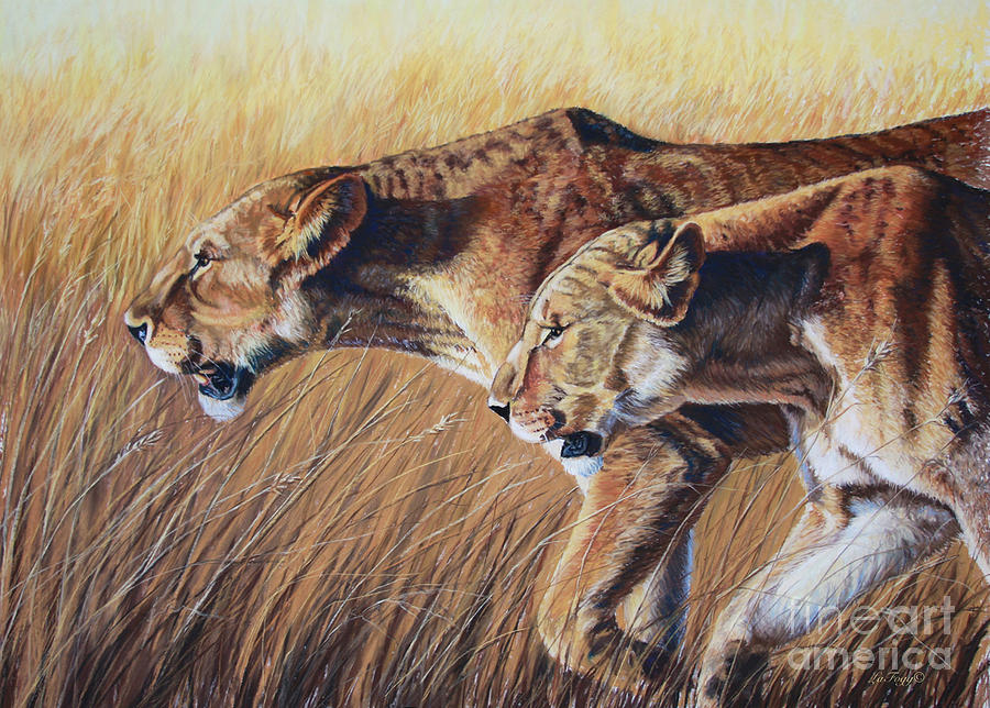 900x644 Let The Hunt Begin Painting By Deb Lafogg Docherty - Lion Hunt Painting