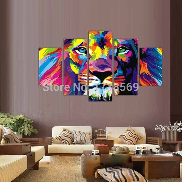 640x640 5 Panel Painting Modern Home Decoration Wall Art Picture - Lion King Canvas Painting