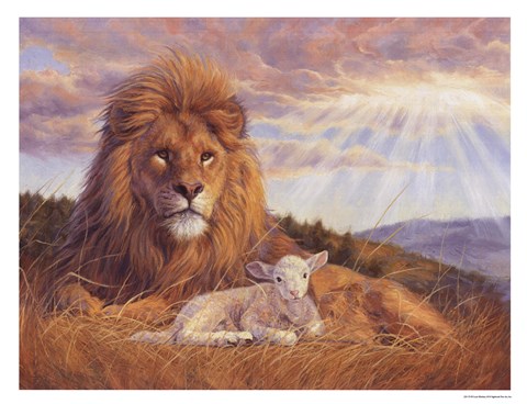 480x368 Lion And Lamb Fine Art Print By Lucie Bilodeau - Lion Lamb Painting